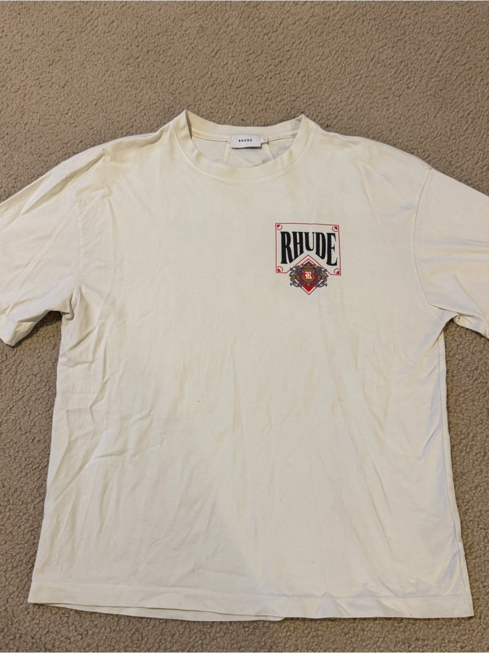 Rhude Cream Short-Sleeve Tee with Chest Logo